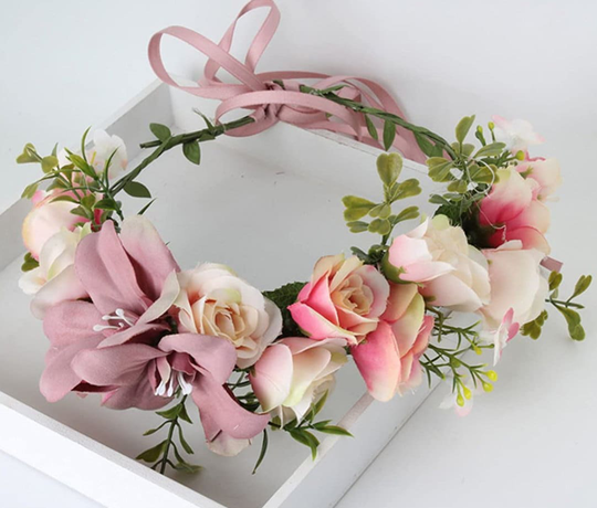 Headband Floral Garland Crown Halo Headpiece Boho With Ribbon Wedding Festival Party