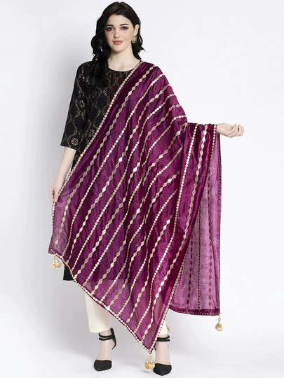 Women's Silk Blend Burgundy & Gold-Coloured Striped Dupatta Free Shipping