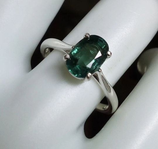 Natural Untreated Bluish Green Tourmaline Ring Size 7 Sterling Silver Oval Teal Color 1.09 Carat Gem Solitaire Jewelry Gift