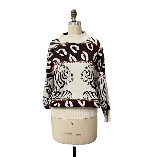 Cedars Tiger Sweater Beaded Oversized Wool Blend Womens Vintage Small Medium
