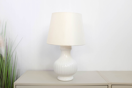 1960S Delfts Wit, Ram, Vintage Dutch Ceramic Table Lamp, Mid Century Modern, White Base, White Cream Modern Lampshade