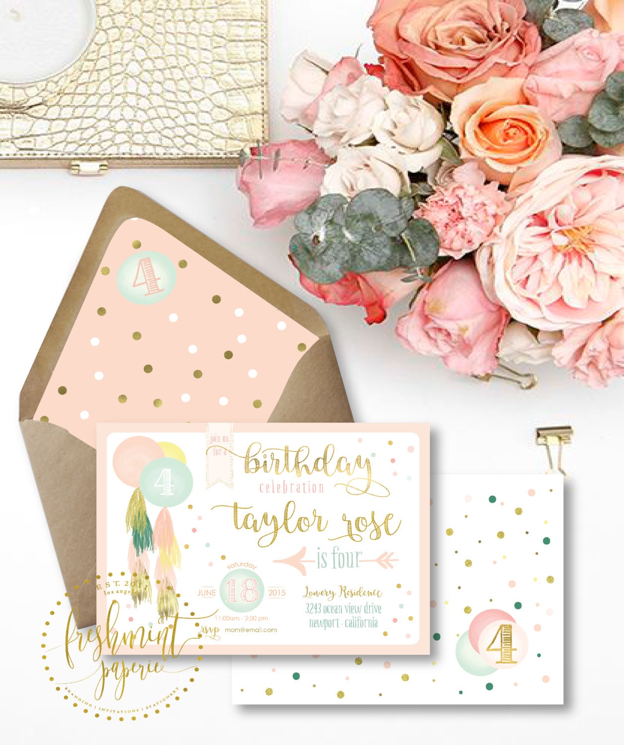 Bohemian Invitations - Kids Invitation Balloon Tassel Garland Freshmint Paperie