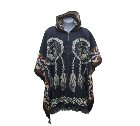 Wolf Poncho. Alpaca Wool Blend Poncho. Unisex Use Adul Size Poncho Cape