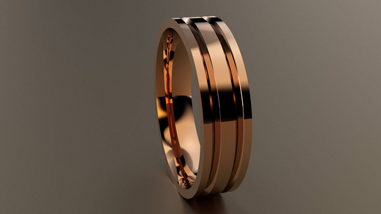 14Kt Rose Gold 6mm Mens Wedding Band Sharp Double Grooves, Classic Solid Pink Ring, Simple Anniversary Ring