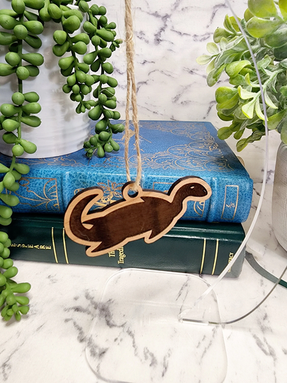 Loch Ness Monster Ornament, Wooden Geek Nerd Cryptid Gift, Engraved Core, Stocking Stuffer
