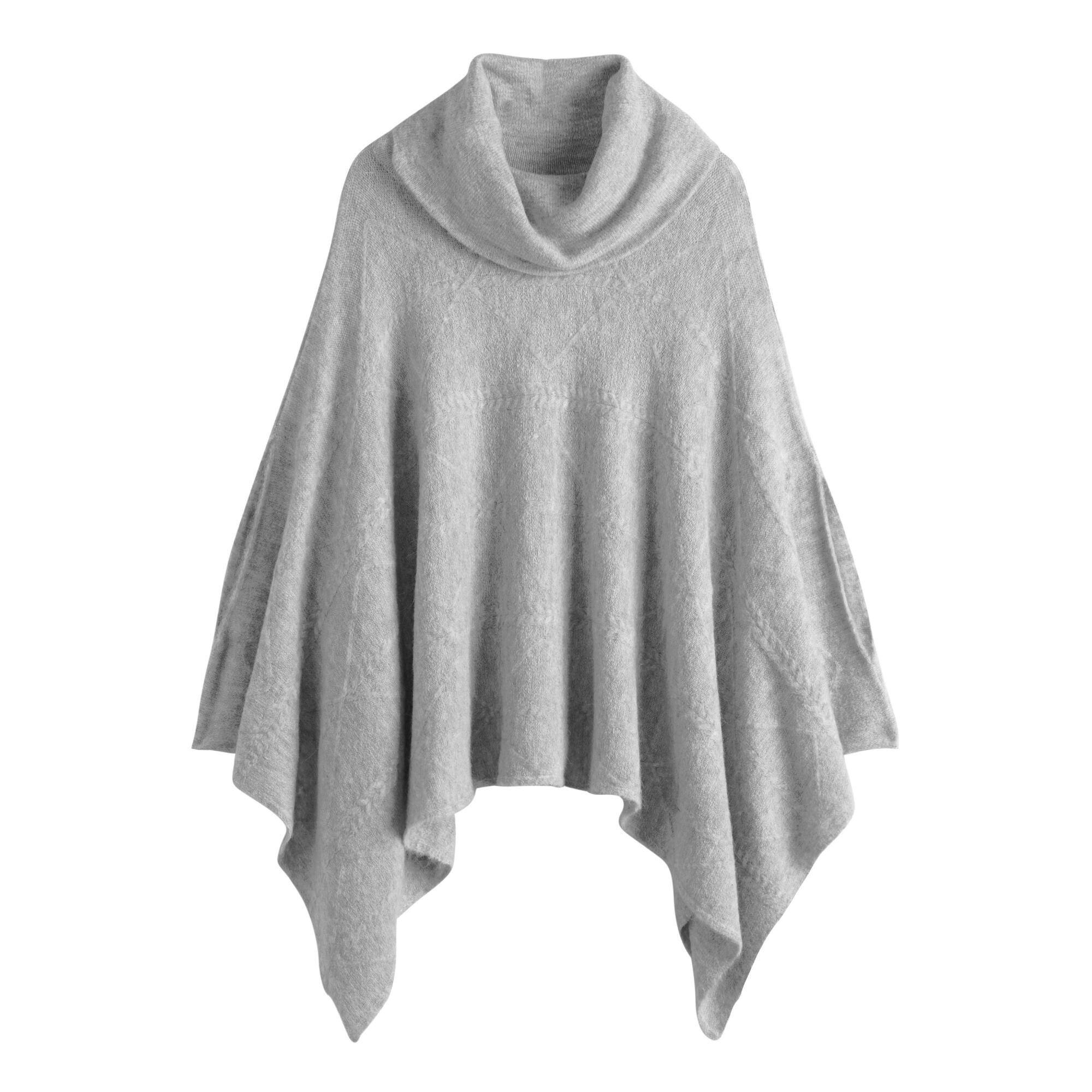Light Gray Cable Knit Funnel Neck Sweater Poncho by World Market
