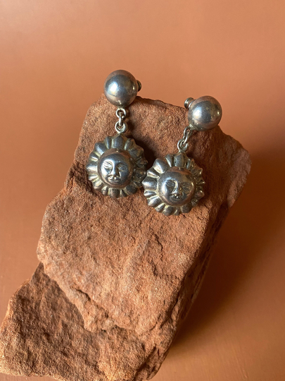 Vintage Sterling Puffy Sun Dangle Earrings