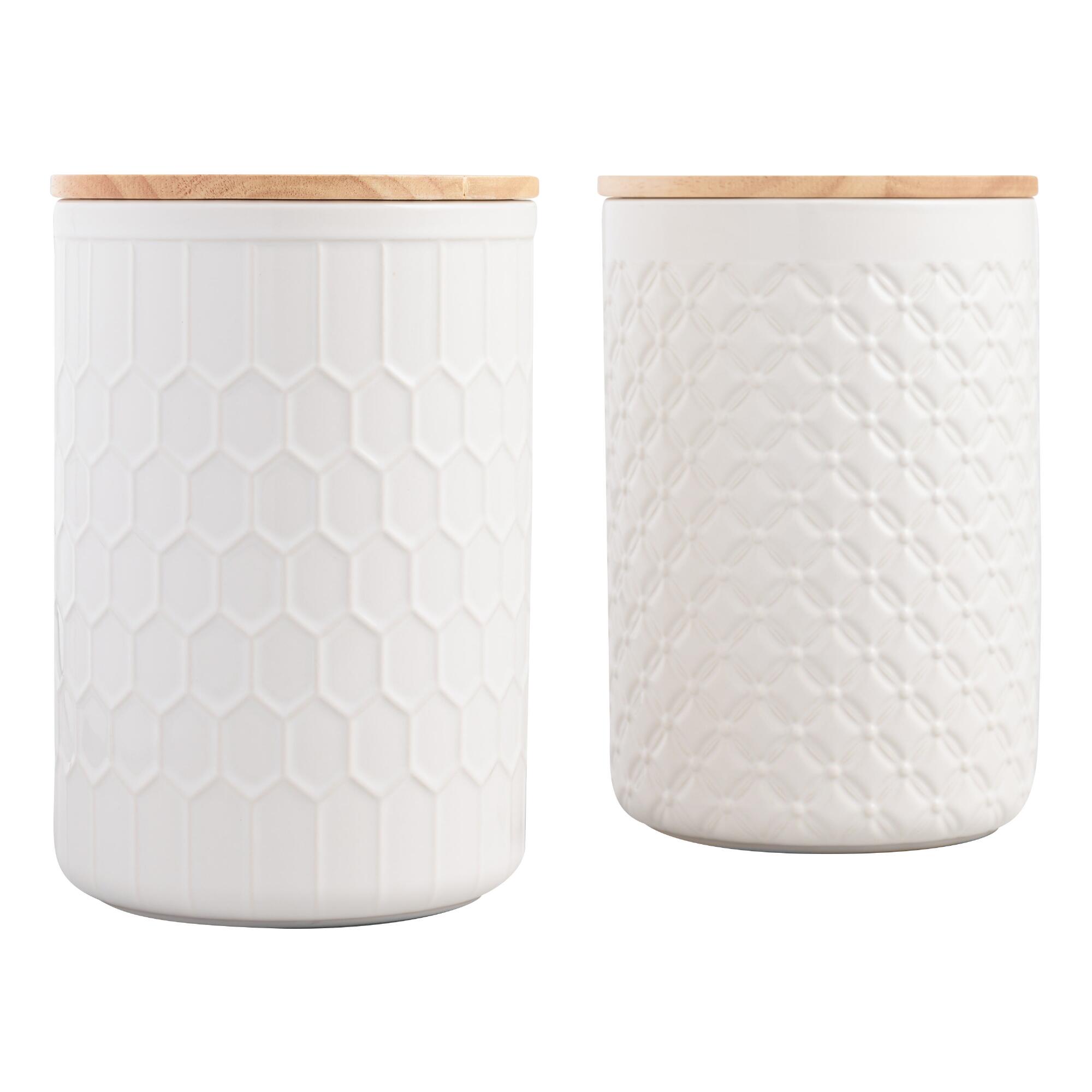 Large White Textured Ceramic Canisters with Lids Set of 2 by World Market