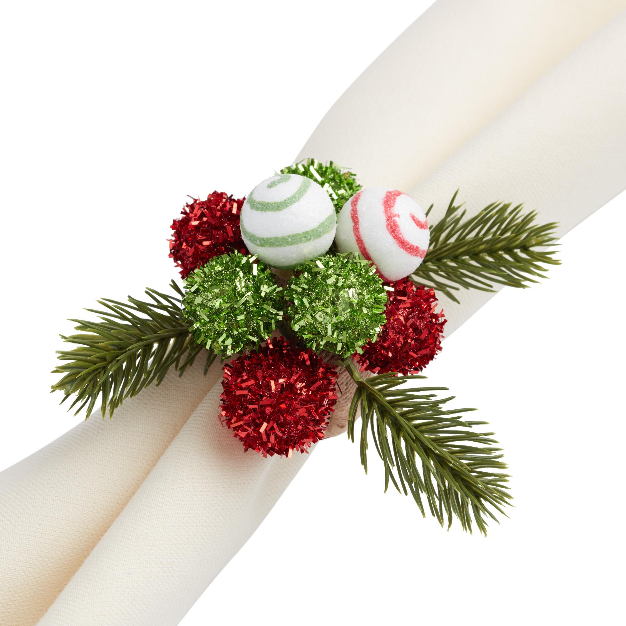 Pier Place Holiday Ornament Napkin Ring Set of 4: Green/Red/White - Paper by World Market