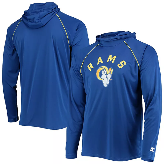 Men's Starter Royal Los Angeles Rams Raglan Long Sleeve Hoodie T-Shirt, Size: 2XL, Blue