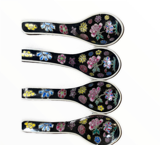 4 Vintage Hand Painted Floral Porcelain Spoons Set