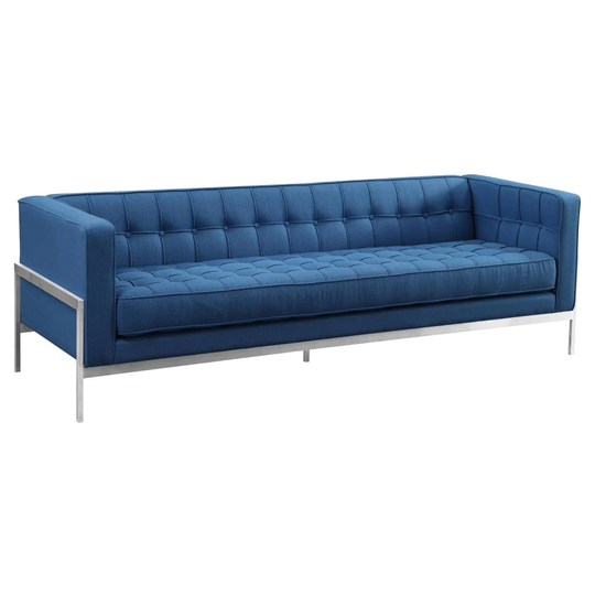 Armen Living Andre Modern Blue Polyester/Blend Sofa Stainless Steel | LCAN3BLUE