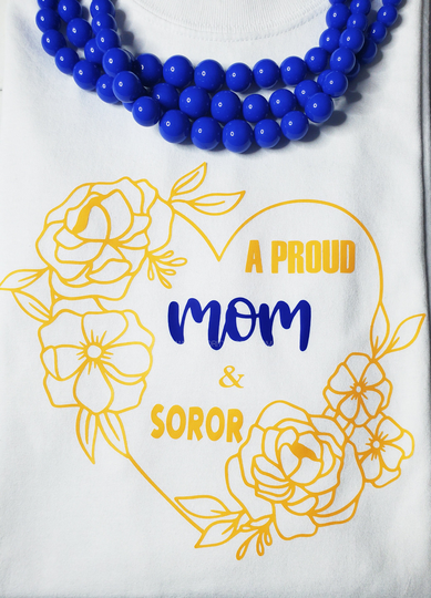 Rhoyal Sigma Gamma Rho A Proud Mom & Soror Gold & Royal Blue Sorority Mother's Day T-Shirt