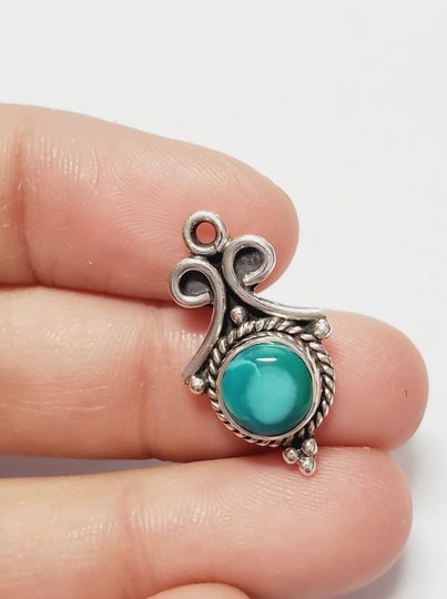 Solid Sterling Silver & Genuine Turquoise Pendant, Drop Focal, Handmade, Hand Set Pendant