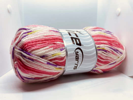 Pink White Green Purple Dk Design Yarn - Ice #58390 Acrylic Wool Blend Self-striping 100 Gram, 284 Yards