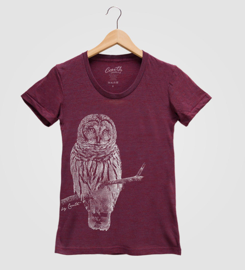 Owl Tshirt Women Screen Print Tri-Blend Short Sleeve Available S, M L Xl