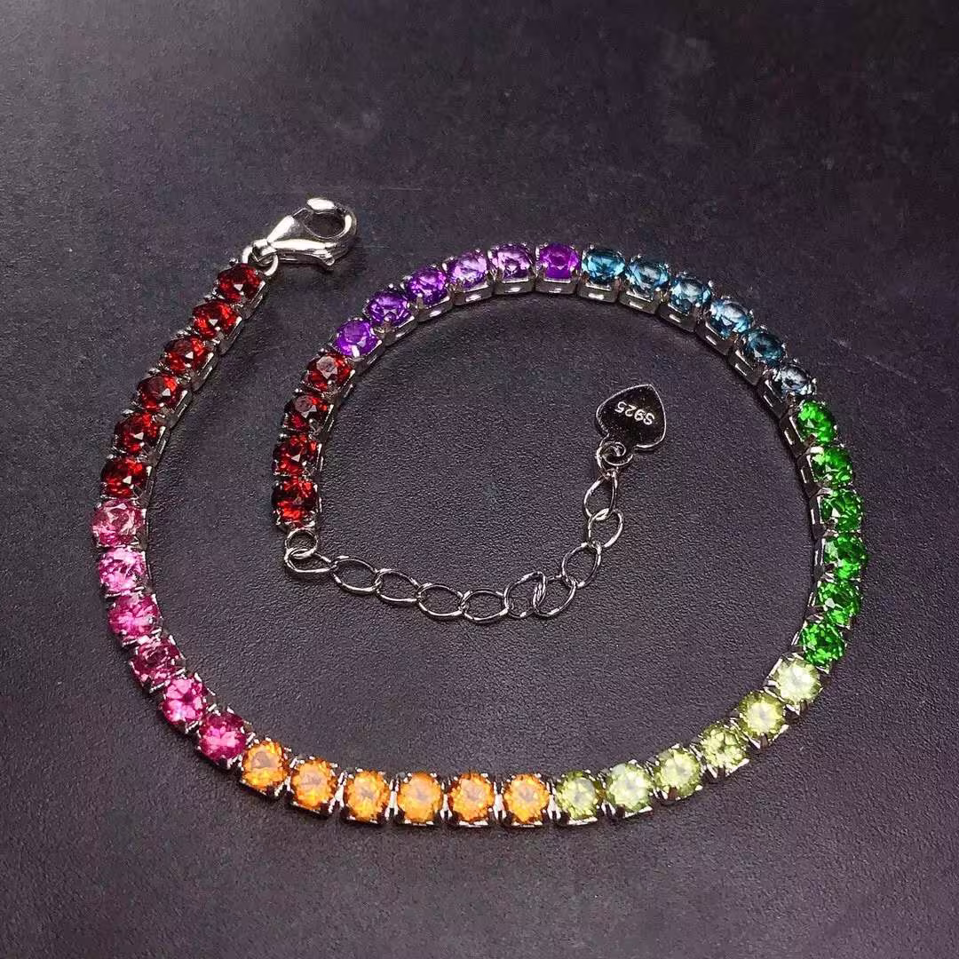 Natural Color Topaz Stone Bracelet 925 Sterling Silver | Anniversary Moissanite Gift For Her