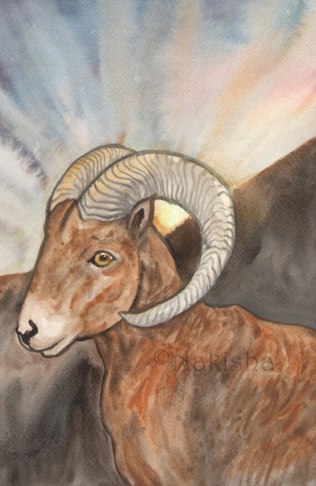 Original Art - The Sun Watercolor Ram Painting Badgers Forest Tarot