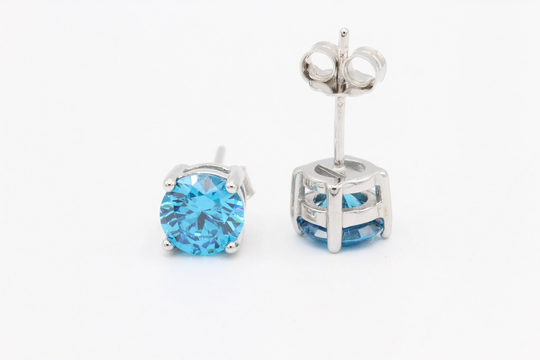 Round 3mm 4mm 5mm 6mm 7mm 8mm 9mm 10mm Blue Topaz December Stud Earring Solid 925 Sterling Silver Post Tiny Solitaire Gift