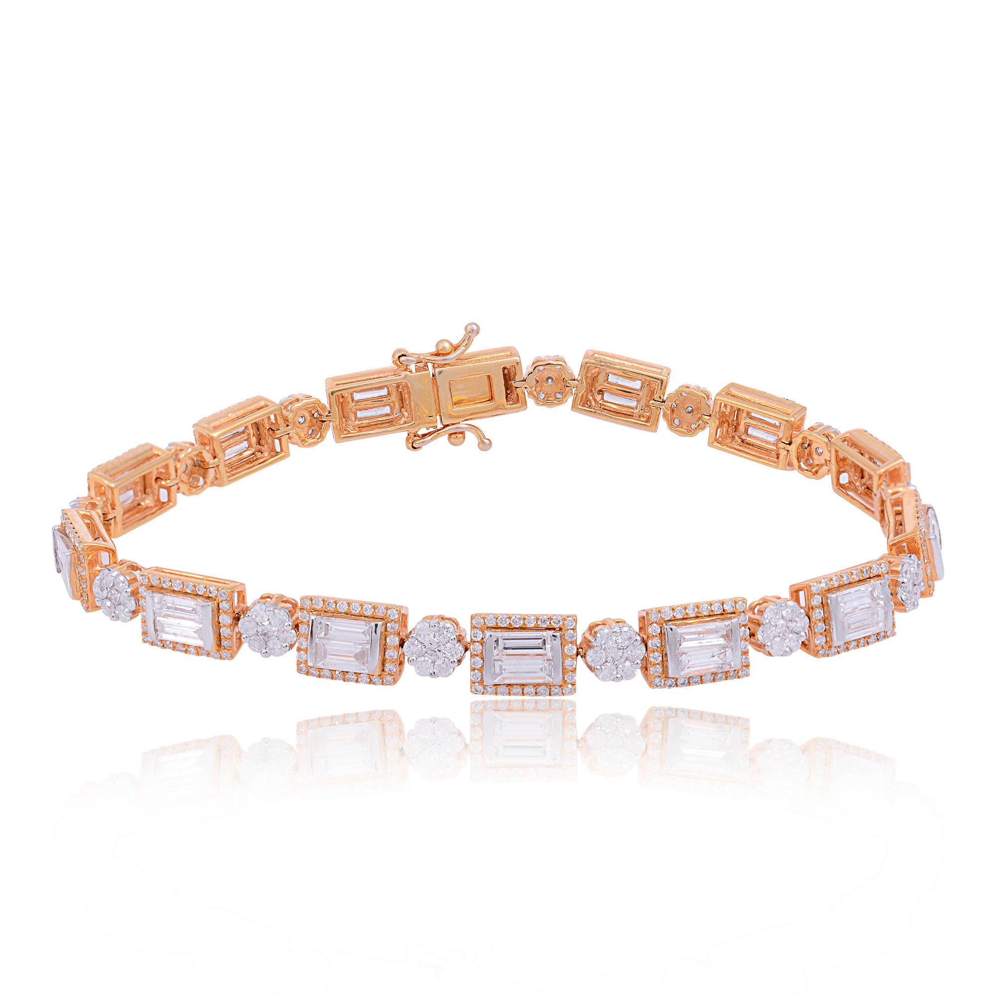 On Sale Natural Baguette Diamond Tennis Bracelet 14K Rose Gold Pave Si Clarity Hi Color Certified Jewelry Wedding Gift