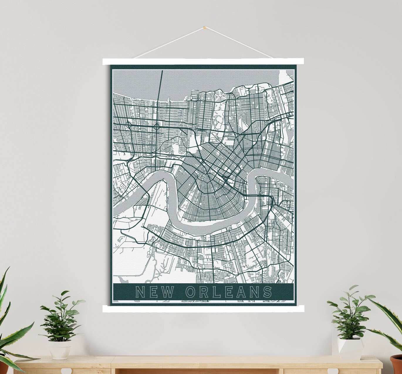 New Orleans Louisiana Street Map | Hanging Canvas Of Printed Marketplace