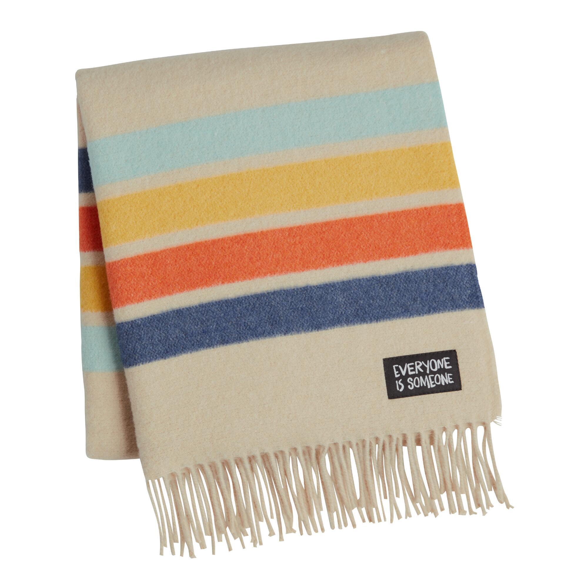 Sackcloth & Ashes Coastal Camp Stripe Kids Blanket and Book: Blue/Orange/White/Yellow - Acrylic by World Market