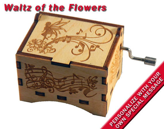 Fairy Music Box, "Waltz Of The Flowers", Laser Engraved Wood Hand Crank Box