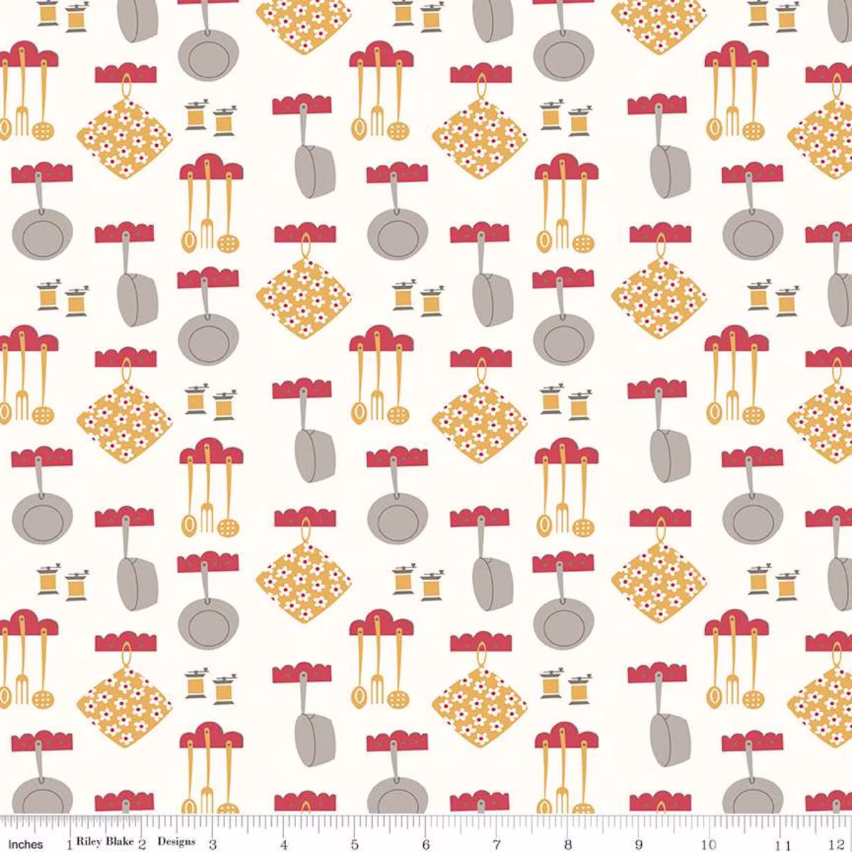 Sale Cook Book Dinner C11759 Daisy - Riley Blake Designs Lori Holt Pans Hot Pads Utensils On Off White Quilting Cotton Fabric