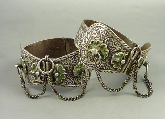 Amazigh Berber Silver & Enamel Anklets From Morocco, Berber Jewelry, With Colored Glass, Ethnic Jewellery