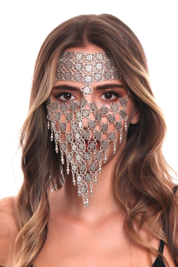 Antique Silver Face Chain For Ladies, Veil Mask, Handmade Accessory, Face Jewelry, Oriental Head Jewelry, Arabic Style Jewelry