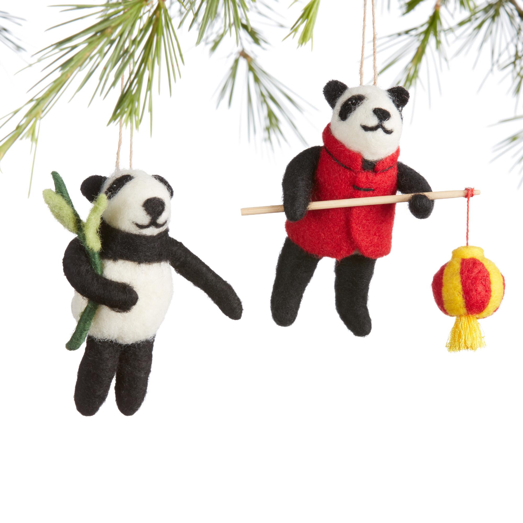 Felted Wool Chinese Panda Ornaments Set of 2 by World Market