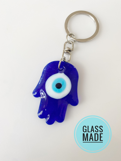 Evil Eye Hamsa Glass Keychain