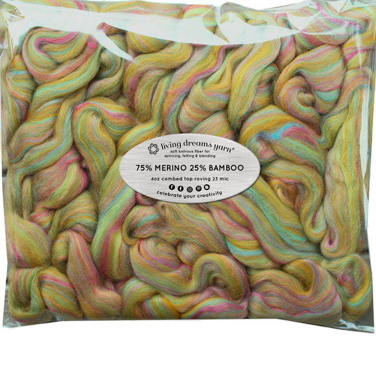 Merino Bamboo Blend Wool Spinning Fiber, Soft Combed Top Roving For Hand Spinning, Drop Spindle, Needle Wet Nuno Felting. Lily Pond