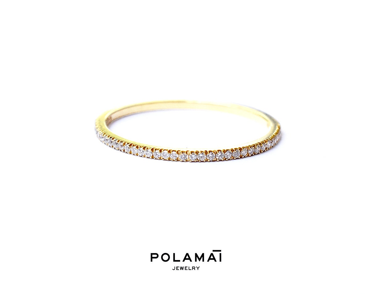 Ready To Ship . Us 5 Diamond Full Eternity Ring 1.2mm 18K Yellow Gold Micro Pave Wedding Band Thin Ring