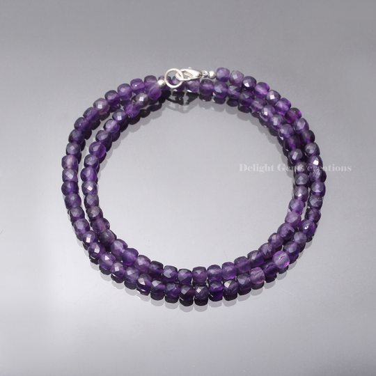 Natural Purple Amethyst Bead Necklace, 5mm Faceted Cube Women Birthday Gift For, February Birthstone Necklace