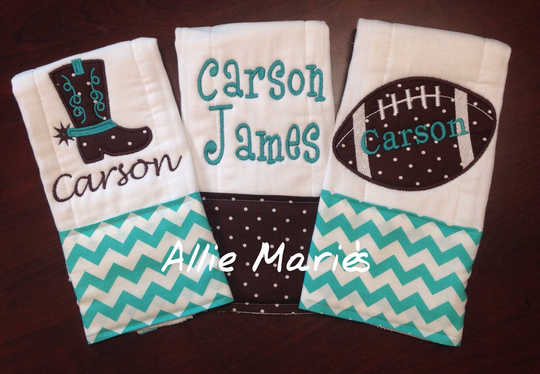 Burp Cloths, Baby Custom Butp Cowboy Boot Burp Cloth, Personalized Football Cloth