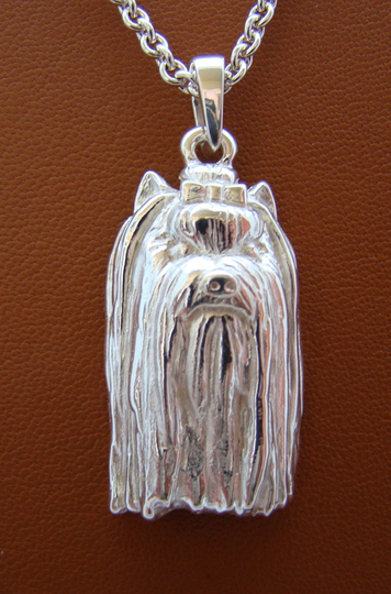 Large Sterling Silver Yorkshire Terrier Head Study Front View Pendant