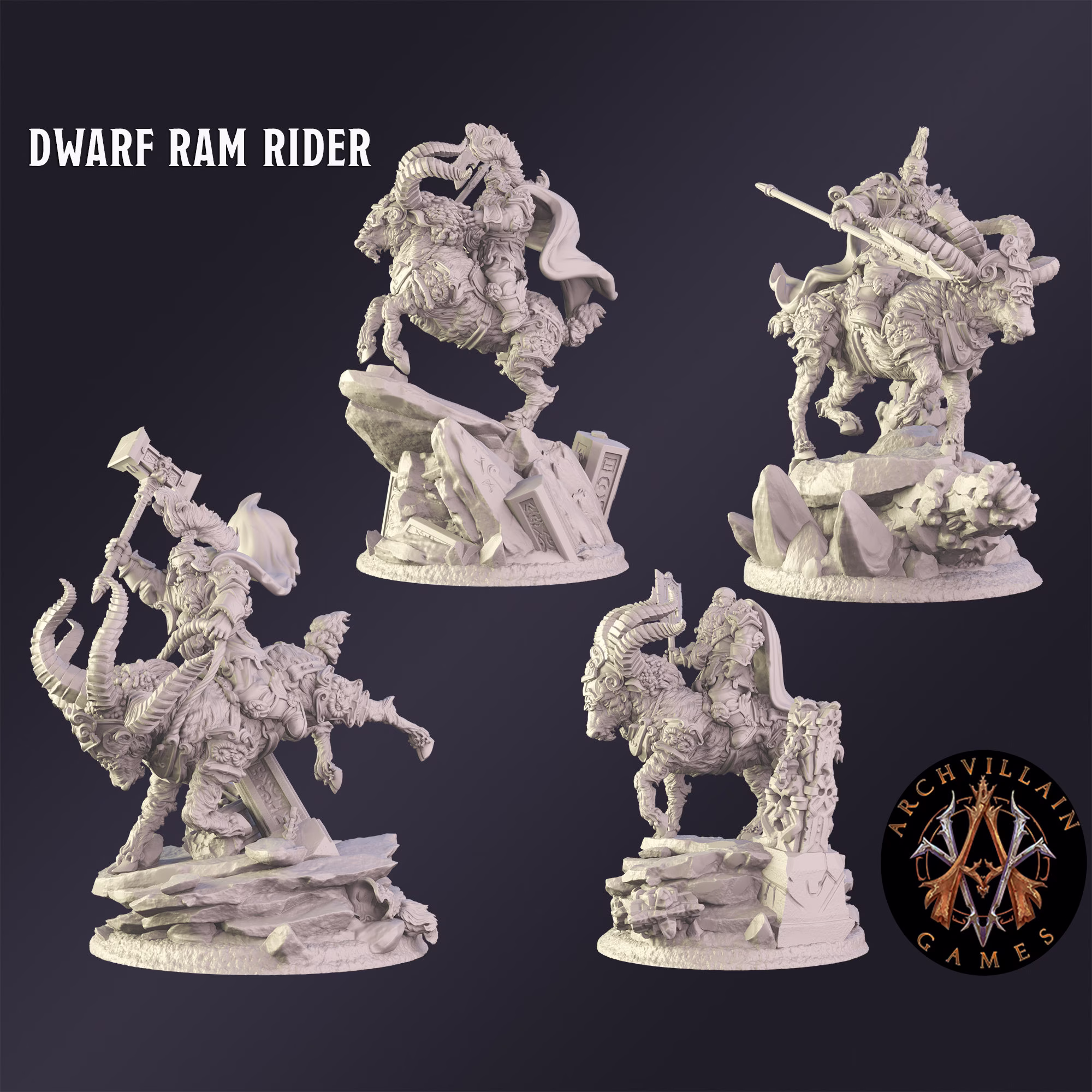 Dwarf Ram Rider Premium Tabletop Game Miniature From Archvillain Games, Dungeons & Dragons, Pathfinder