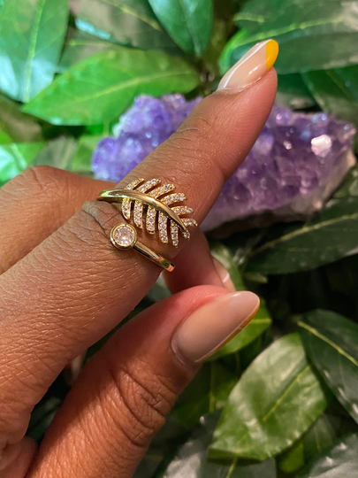 Micro Pave Gold Leaf Branch Ring, Leaf Band Ring, Stackable Birthday Gift For Her, Gifts Them, Adjustable Ring