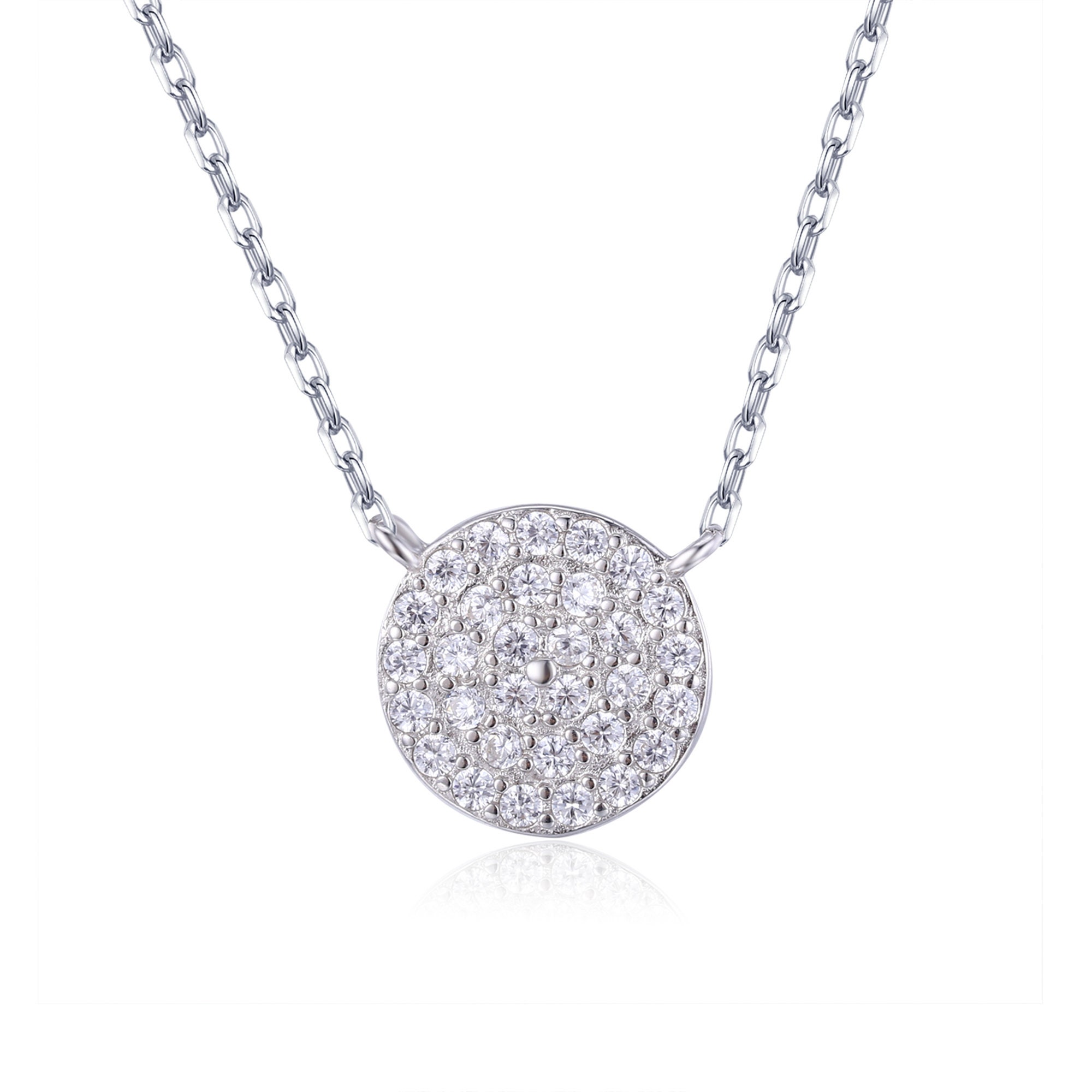 Pave Disc Circle Diamond Necklace Sterling Silver Hypoallergenic Jewelry Gift For Her Gifts Mom Fine