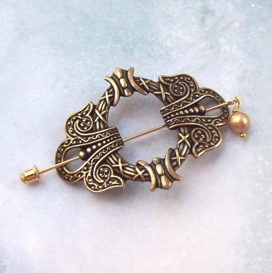 Celtic Shawl Pin, Lapel Hat Gold Shawl Pin, Brass, Oxidized, Fashion, Stick Scarf Swarovski