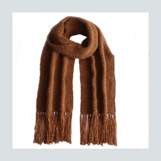 Winter Scarf Long Alpaca Blend Handknitted With Fringes Unisex, Tan