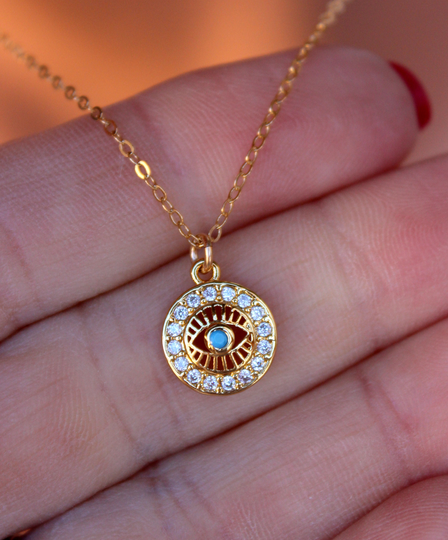 Best Seller Dainty Gold Evil Eye Charm Necklace Small Round Blue 14K Filled Women Protection Little Jewelry