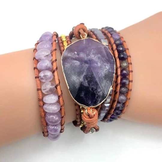 Amethyst Bracelet-Purple Bracelet-Natural Stone Crystal Bracelet-Amethyst Crystal-Yoga Bead Bracelet