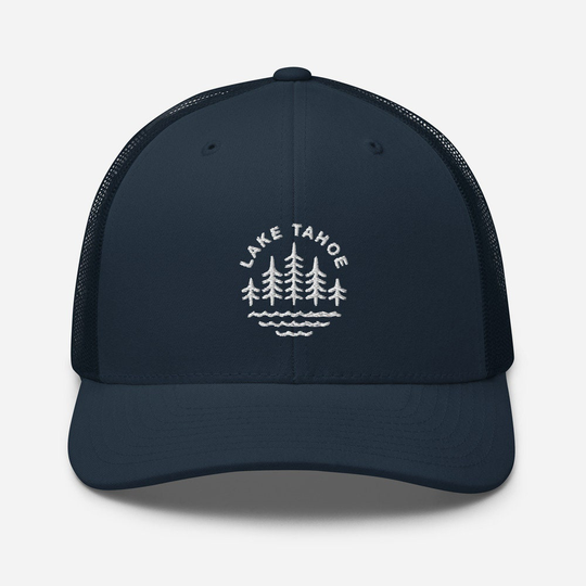 Lake Tahoe Hat Embroidered Navy Blue Mesh Back Trucker Cap