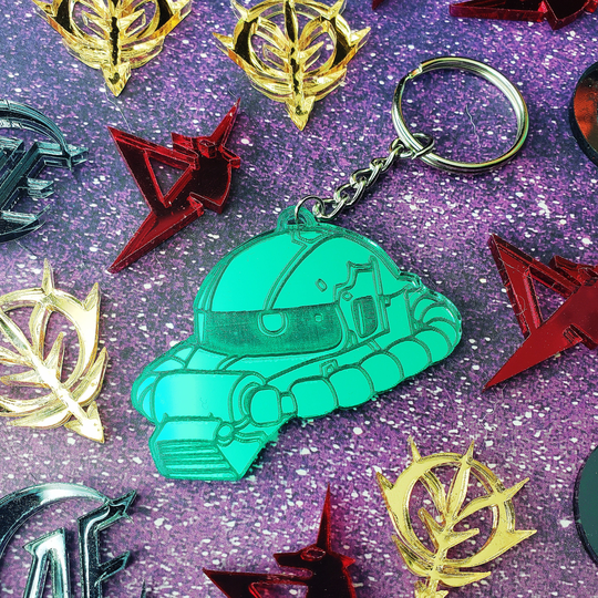 Green Mirrored Gundam Zaku Head Keychain