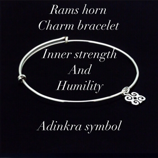 Charm Bracelet, Inner Strength & Humility, Rams Horns Dainty Charm, Adjustable Adinkra Symbol Charm Bracelet