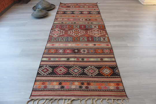 Vintage Kilim Runner, Ethnic Striped Wool Runner Rug/N-936 3'x8'3" Feet