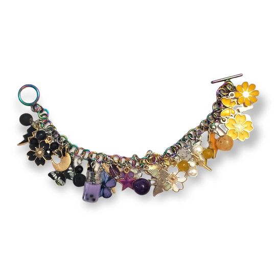 Non-Binary Handmade Rainbow Stainless Steel Lgbtq Gemstone Charm Bracelet, Toggle Clasp, 7.5", They Them