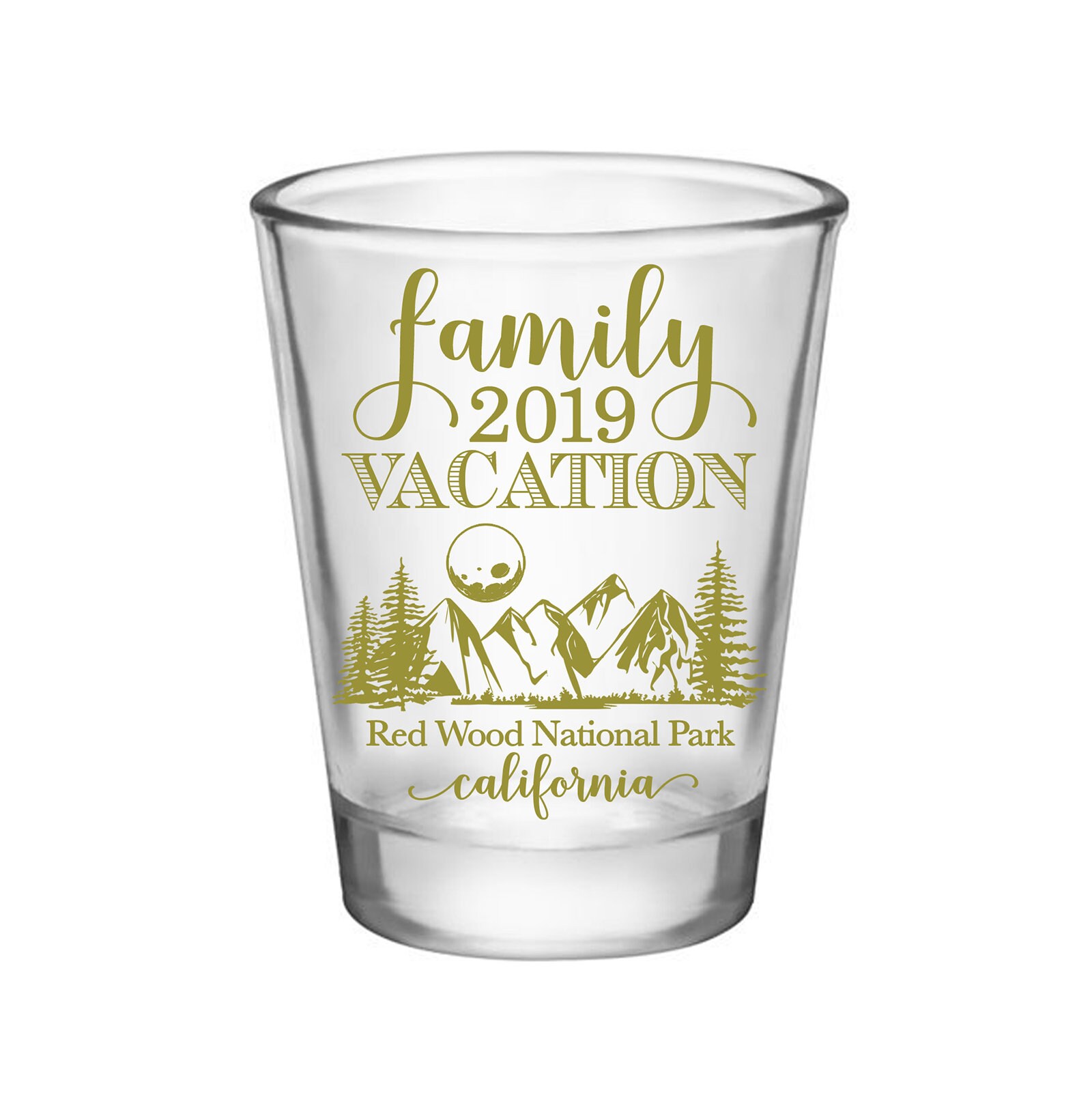 Clear/Frosted Camping Trip Party Favors Family Reunion Customized Gifts Personalized Shot Glasses | Camp Drink & Be 50 Print Colors
